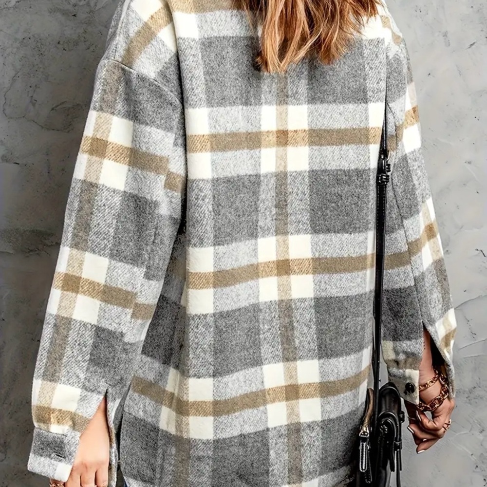 Plaid Gray and Tan Women's Jacket - Picture 2 of 3